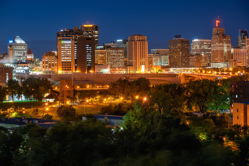 Downtown St. Paul Skyline at night.
